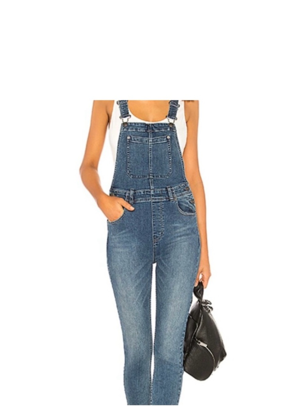 Free People Blue Denim Skinny Women's Overalls with Adjustable Straps 24
